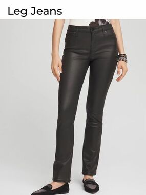 Chico's Girlfriend Coated Slim Leg Black Straight-Leg Faux Leather Jeans 1P/8P